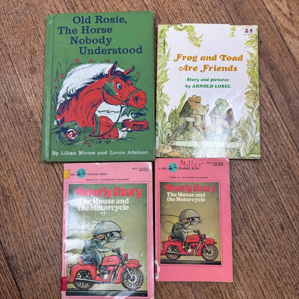 Vintage children's books lot The Mouse and Motorcycle, Frog and Toad, Old Rosie